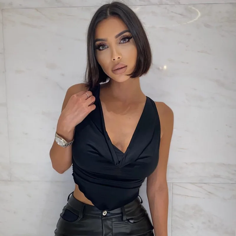 

2021 summer vest women's fashion solid color short vest V-neck sexy sleeveless clubhouse women's vest women's short top