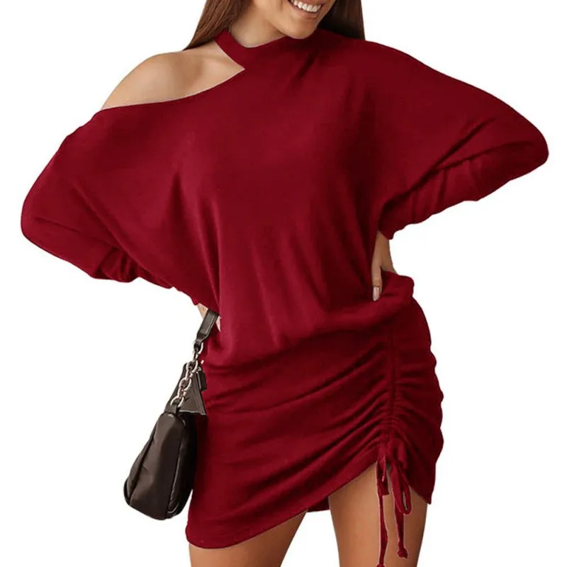 

Женское летнее платье DAXIN с открытыми плечами, свободное платье с рукавом летучая мышь, Клубное плиссированное платье с длинным рукавом и ку...