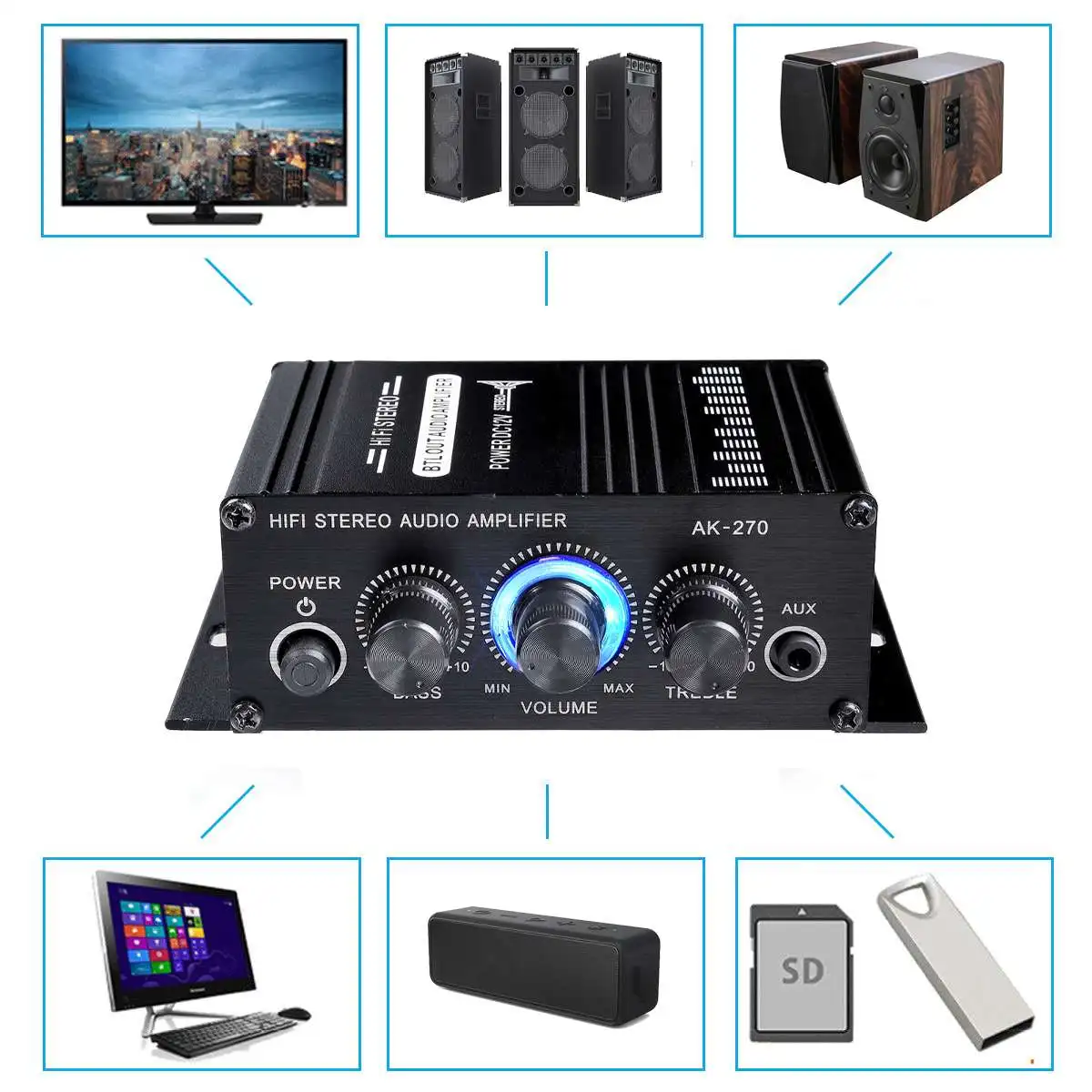 Усилитель мощности AK270 400 Вт 12 В Hifi стерео домашний автомобильный бас Аудио Amp