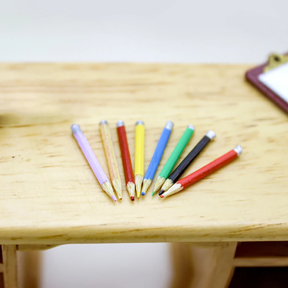 

8Pcs 1/12 Dollhouse Miniature Accessories Mini Colored Pencils Model for Doll House Decoration ob11
