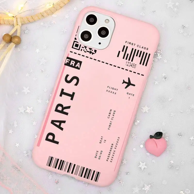 

AIR Tickets Travel Label Country Phone Case Candy Color Pink for iPhone 11 pro XS MAX 8 7 6 6S Plus X 5S SE 2020 XR