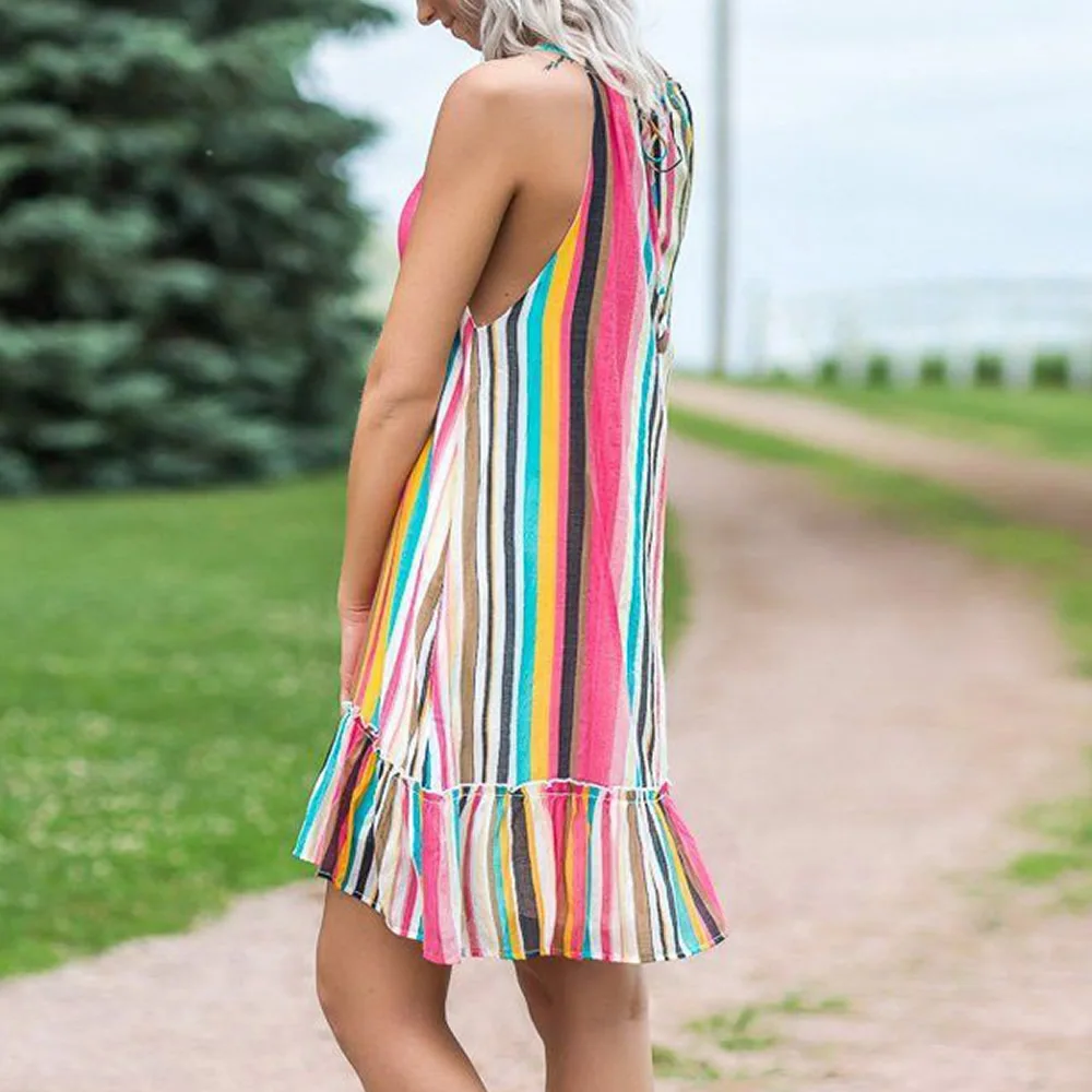

Women Boho Striped Summer Dress 2020 Cotton Linen Casual Big Size Loose Baggy Kaftan Long Maxi Dress Vestidos Sexy Lady Dress