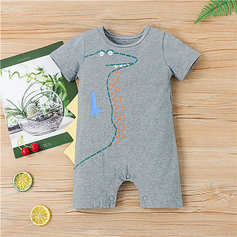 

0-2Years Newborn Baby Boys Girls Dinosaur Print Summer Breathable Cotton Romper,Children Boys Girls Short Sleeve O-Neck Jumpsuit