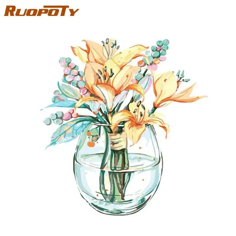 

RUOPOTY Frame Flower DIY Painting By Numbers Drawing By Numbers Acrylic Paint On Canvas Picutre Handpainted For Home Decors