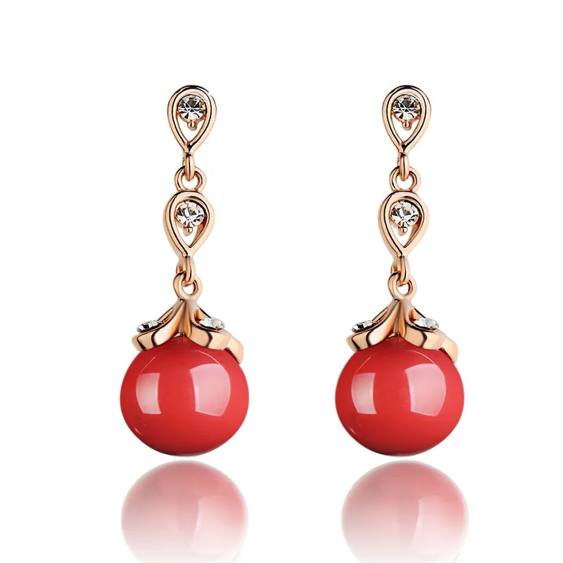 Серьги Коралл Коралловые Серьги Красные Серьги Гвоздики Серьги Женские Серьги Висячие Сережки с Камнем Позолоченые Украшения Женские Корейская Мода - Окраска металла: Покрытие из розового золота