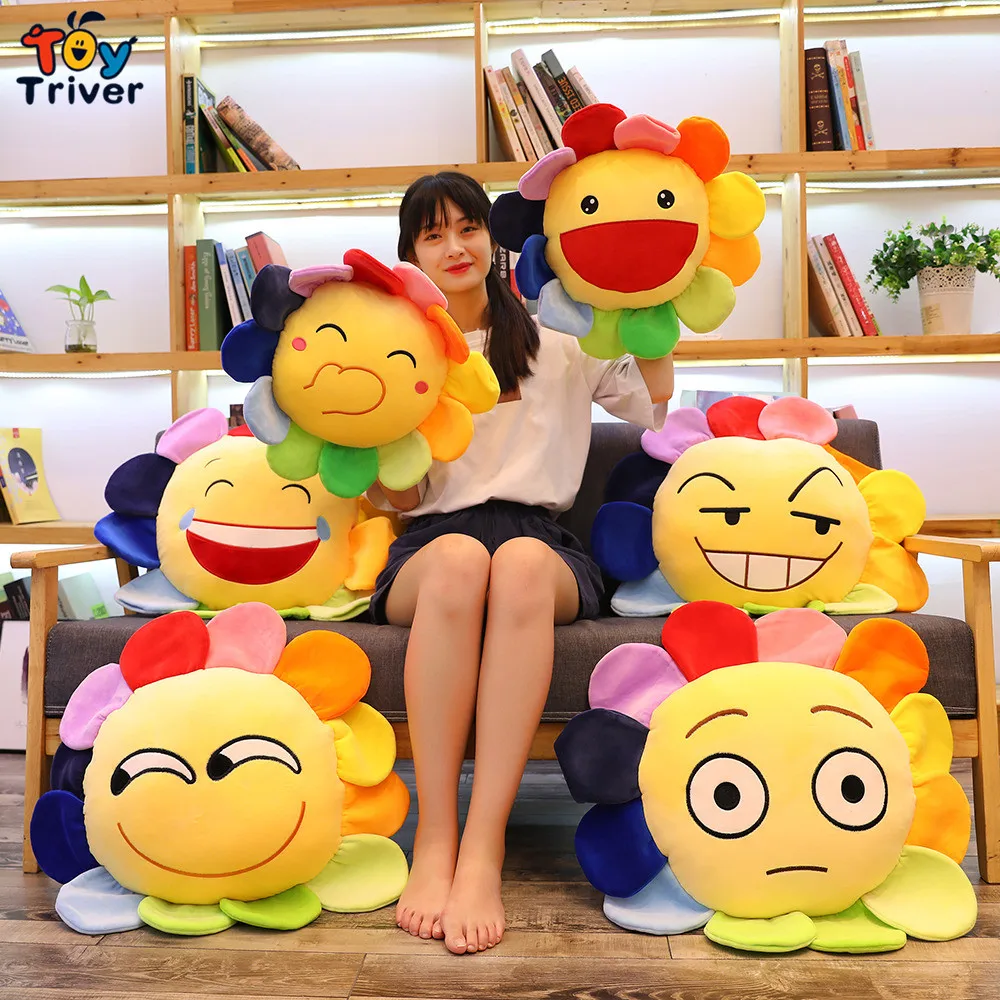 Улыбающееся лицо подсолнечник Подсолнух плюшевая игрушка тривер мягкая подушка