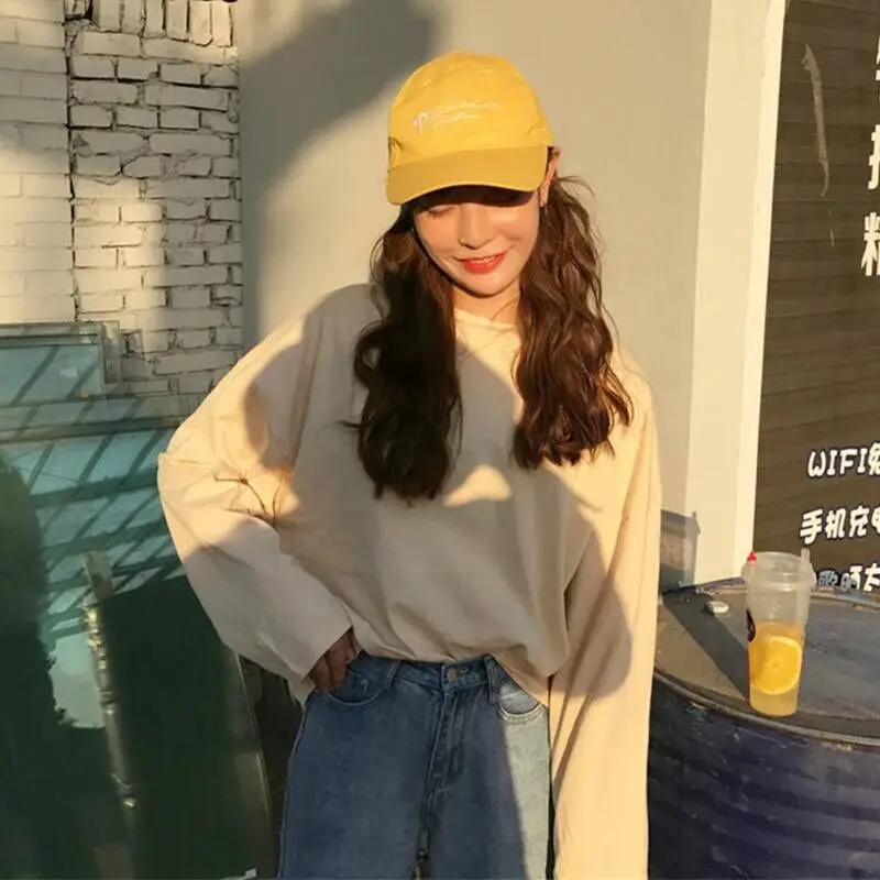 Женские футболки с длинными рукавами однотонные универсальные Элегантные