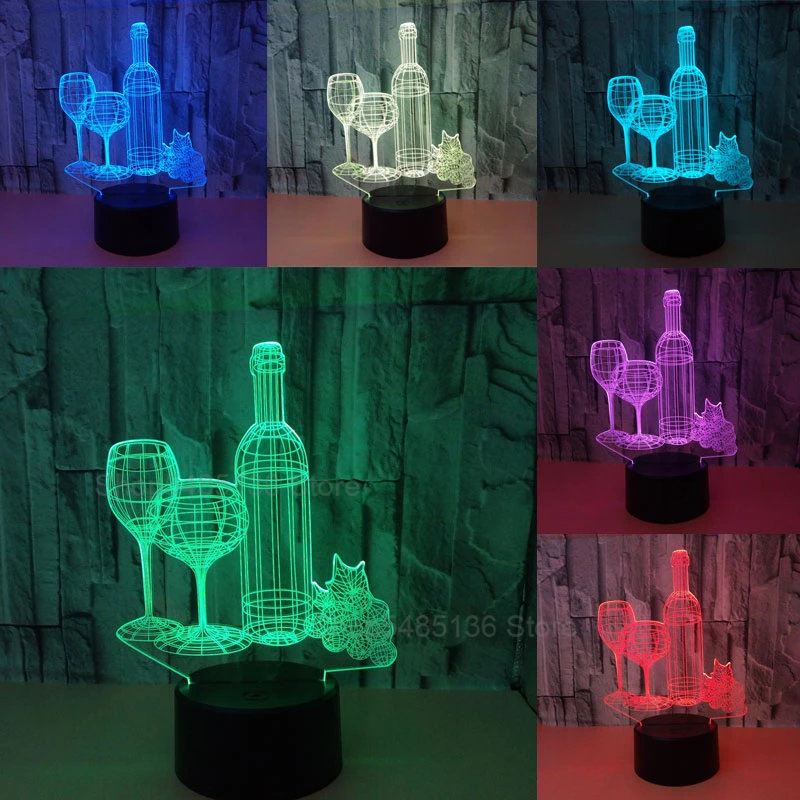 3D иллюзия ночной Светильник s стеклянная бутылка для вина лампа сенсорный датчик