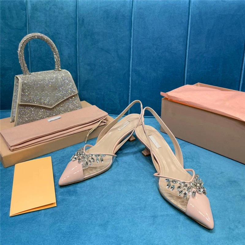 

OllymursSummer ladies high-heeled sandals with rhinestone bow decoration transparent pointed high-heeled sandals fashion sandals