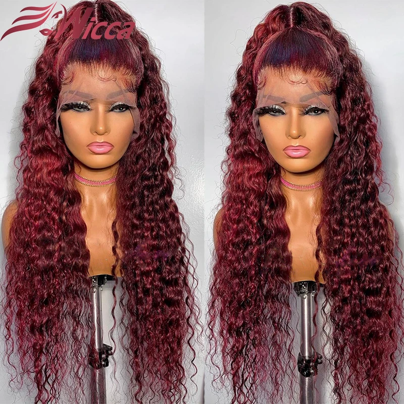 Бордовые вьющиеся парики 13x4 из человеческих волос на сетке спереди для женщин 180%