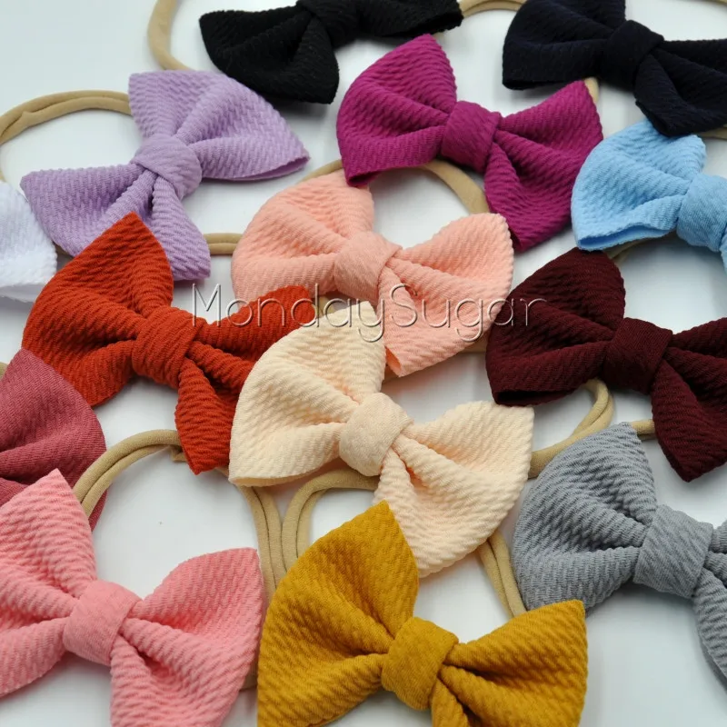 140pcs/lot Waffle Hair Bow Headband Handmade Fabric Soft Nylon Band Infant Accessory | Детская одежда и обувь