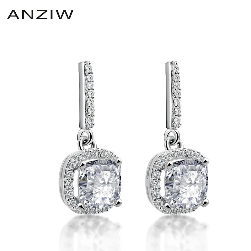 Роскошные серьги-гвоздики в виде подушки для влюбленных с нимбом 4 зубца