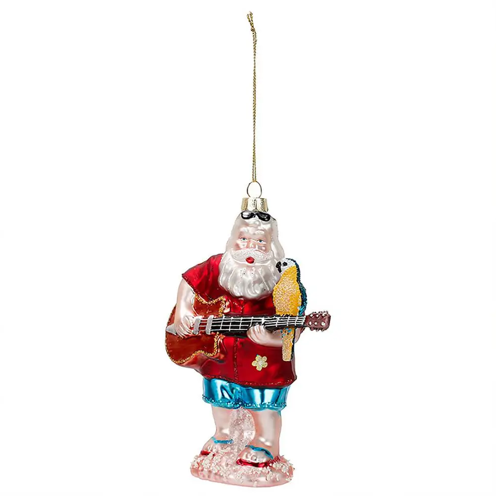 

Glass Blown Santa Claus Casual Style Holding Guitar Parrot Christmas Glass Blown Santa For Gifts Christmas Tree Ornament Collec
