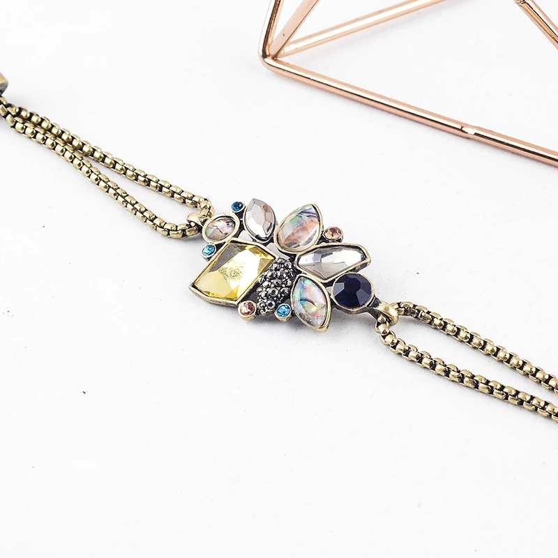 Богемский винтажный регулируемый браслет золотого цвета с кристаллами для