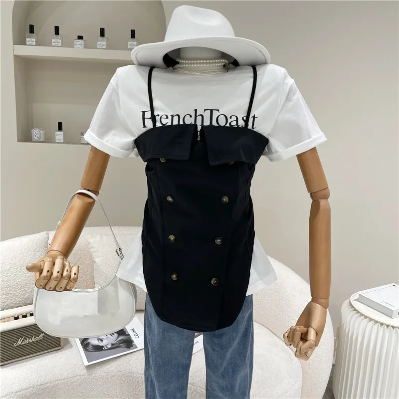 

Women's Spring Summer 2021 Niche Design Fashion Irregular Personality Double Breasted Slim Chest Sling