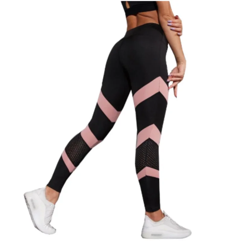 

High Elasticity Seamless Fitness Pants High Waist Splicing Sports Leggings Push Up Ankle Length Polyester Leggings