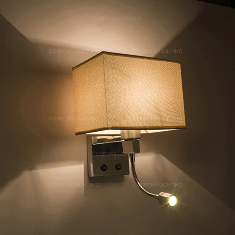 Светодиодный настенный светильник с тканевым абажуром прикроватный Настенный