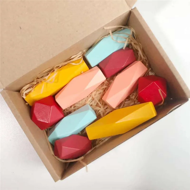 

Wooden Colored Stone Jenga Building Block Children Educational Toy for Kids Creative Nordic Style Stacking Game Home Decor