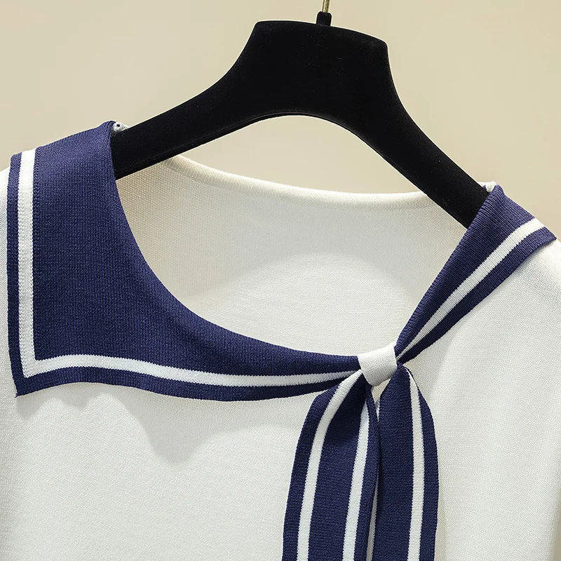 Женский белый свитер в стиле преппи с длинным рукавом вязаный галстук-бабочка