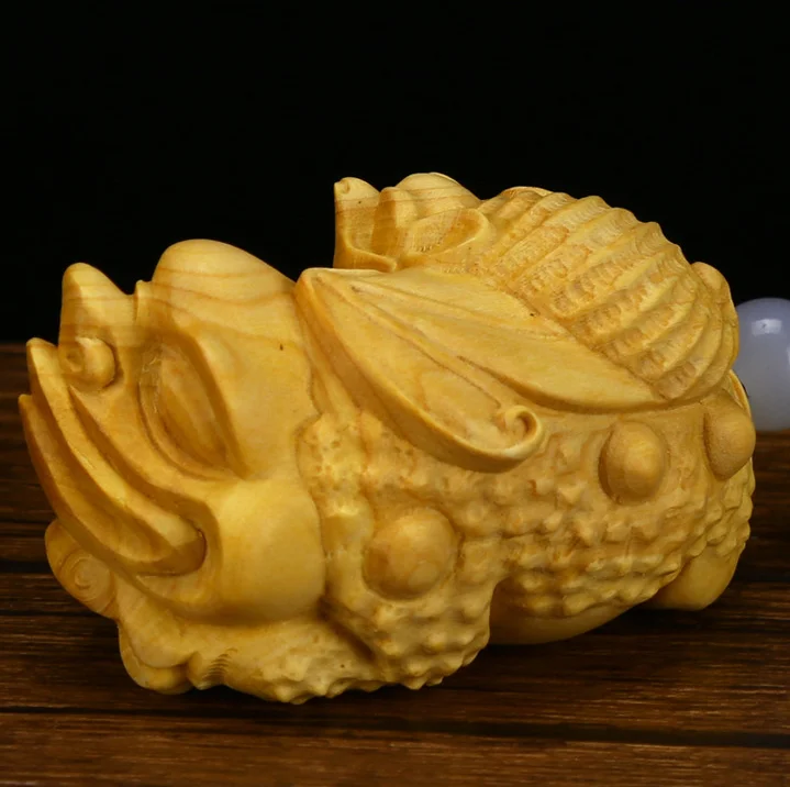 Китайская коробка-деревянная ручная резьба животное богатство ЗОЛОТОЙ жаба