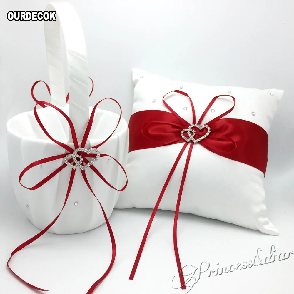 4 шт./компл. красное свадебное украшение свадебная атласная Подушка с кольцом +