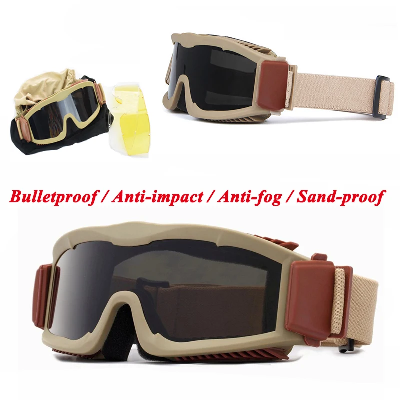 

Tactical Goggles Hunting Shooting Ballistic Military Glasses Airsoft Paintball Anti-fog Outdoor Sport Glasses 3 Lens