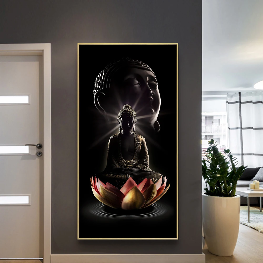 

Modern Buddha Wall Art Zen Picture Posters and Prints Canvas Painting Bodhisattva on Lotus Living Room Home Decoration Pictures