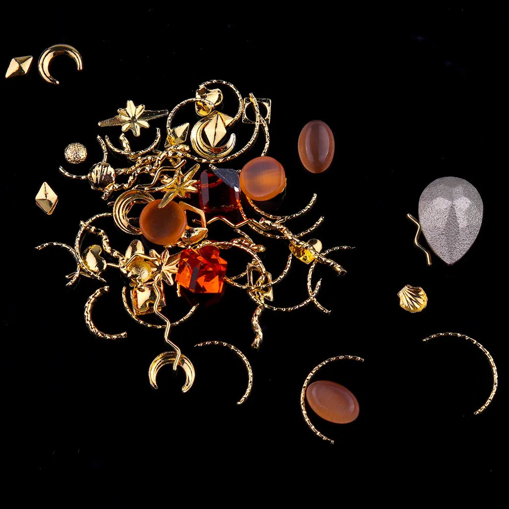 1 коробка украшения для дизайна ногтей Луна Звезда золотые металлические