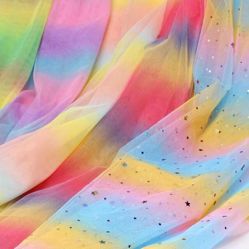 Rainbow Gradient Mesh Fabric Starry Gauze Yarn Pink Background Cloth Net Red Nail Photo Lace sequins | Дом и сад