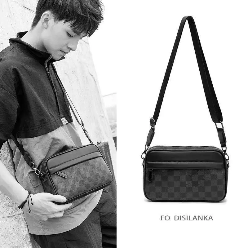 

Men's Messenger Bag Fashion New Plaid Shoulder Bag PU Leather Retro Small Square Bag Men's Casual Trendy Shoulder Crossbody Bags