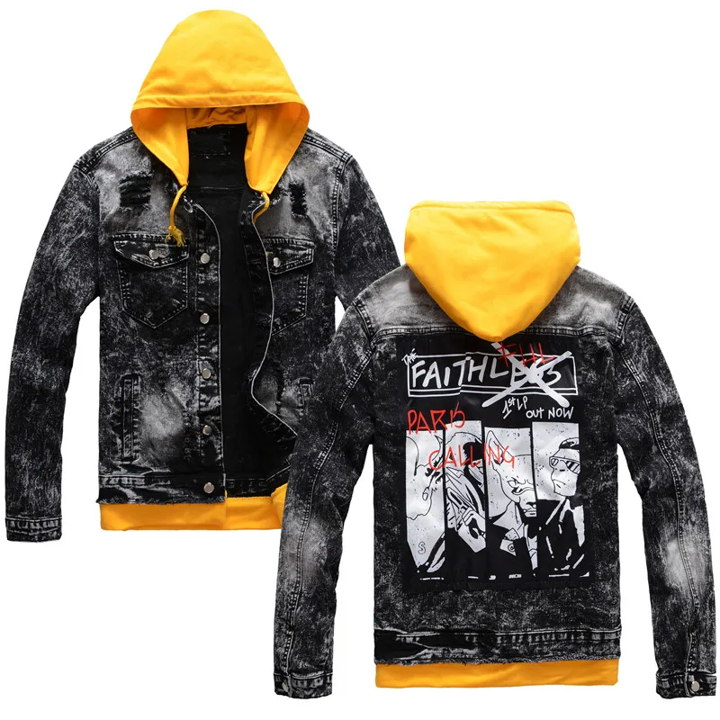 Модные рваные джинсовые куртки MORUANCLE со съемным капюшоном Мужская Уличная