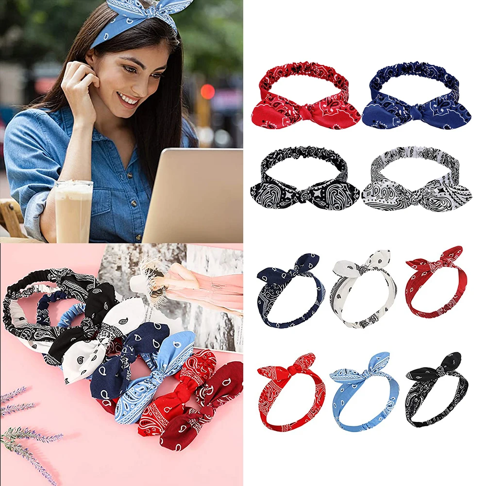 

Comfortable Korean Printed Headbands Women Girls Leisure Fashionable Chic Rabbit Ear Headdress Hair Loop Headwear