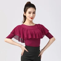 modern dance top women national standard dance ruffled sleeves latin dance costume tops competition performance practice clothes