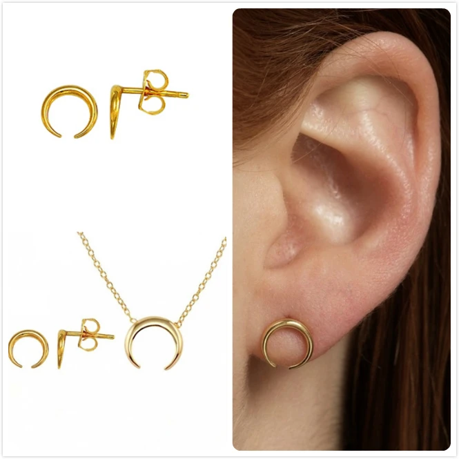 925 Sterling Silver Earrings For Women Gold Moon Girl Cartilage Ear Bone Piercing Female Party Stud aretes R5 | Украшения и