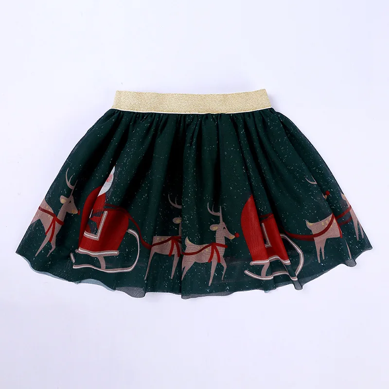 Рождественский костюм для девочек футболка с длинным рукавом + сетчатая юбка