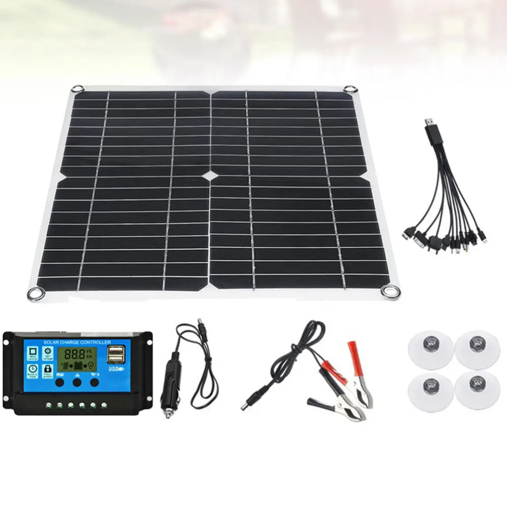 

1 Set 20W Crystal Silicon Solar Cell Panel Board Solar Battery Panel with 10A Solar Cell Panel Controller (Black)