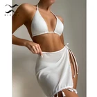 3 шт. сексуальная юбка с кисточками купальник треугольный микро бикини 2021 белый ребристый купальник женский купальный костюм струнный купальный костюм