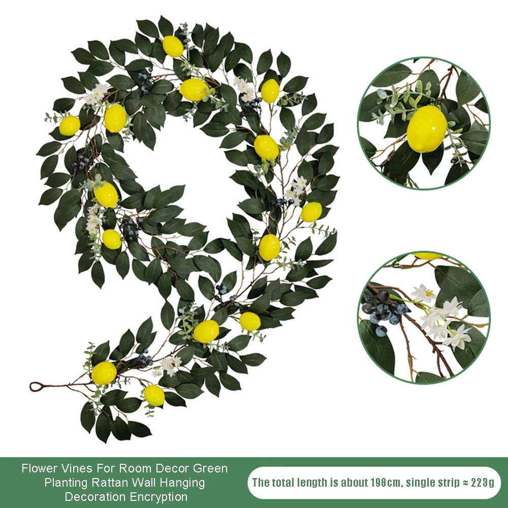 

Flower Vines Green Planting Rattan Wall Hanging Decoration Flowers Blueberry Lemon Simulation Rattan Home Party Decoration