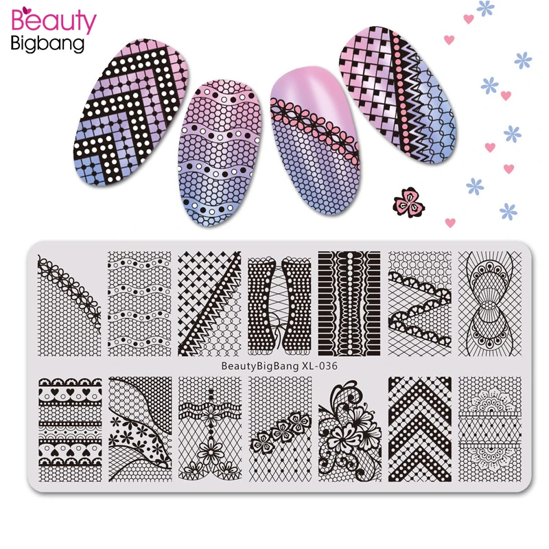 BEAUTYBIGBANG пластины для стемпинга ногтей кружевной дизайн цветок 6*12 см