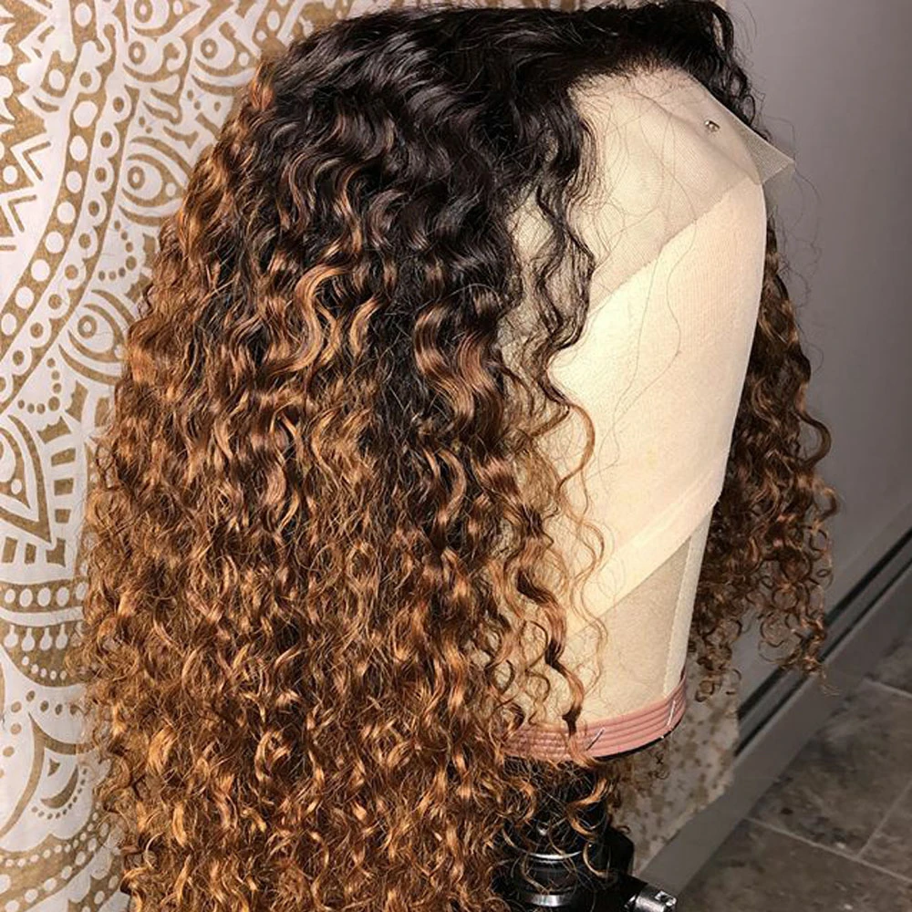 Медовые светлые кружевные передние парики с глубокими вьющимися волосами 1b/30