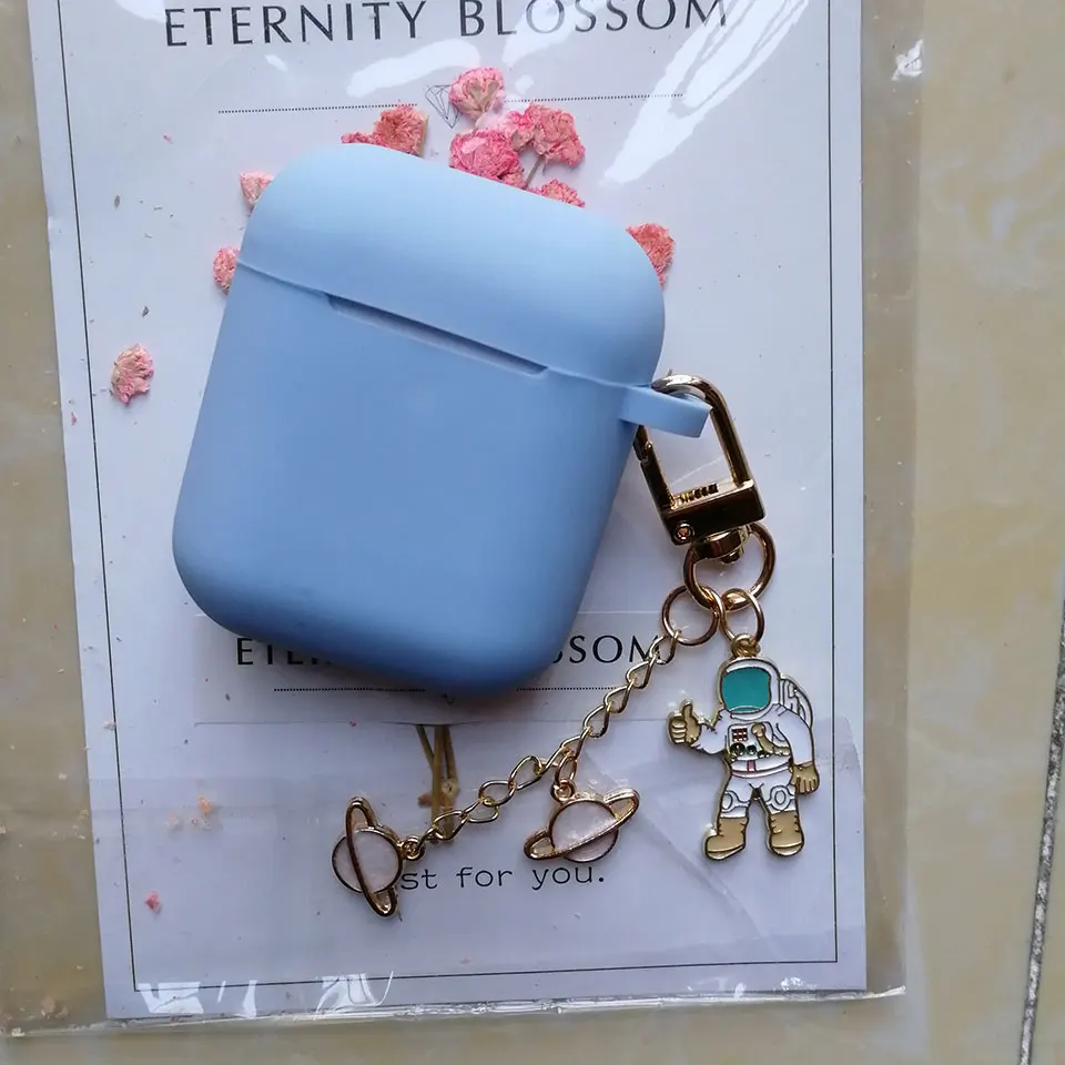 sky blue Силиконовый чехол с космическим космонавтом для Apple Airpods 1, 2, аксессуары, защитный чехол, сумка, чехол для наушников, брелок для ключей - Цвет: sky blue