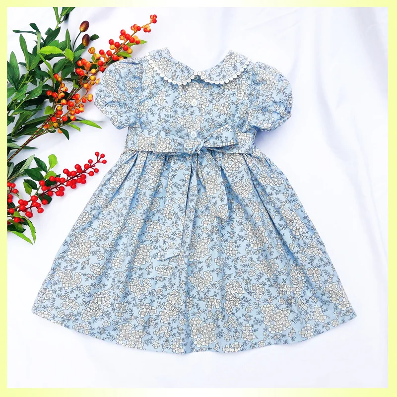 2020 kids Girls Princess Bow Smocked Dresses For 3 4 5 6 7 Years Girl Children Short Sleeved Flower Print School Dress Baby | Детская