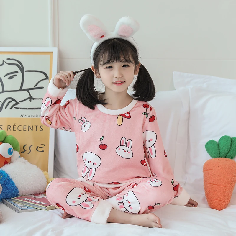 

Осенне-зимняя Домашняя одежда с принтом, теплые фланелевые пижамные комплекты с длинным рукавом, милая одежда для сна для девочек, пижама из...