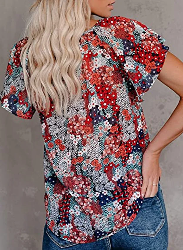

Summer Women Blouses Befree Sexy Short Sleeve Ruffles Loose Elegant Vintage Casual Tops Blouse Shirts