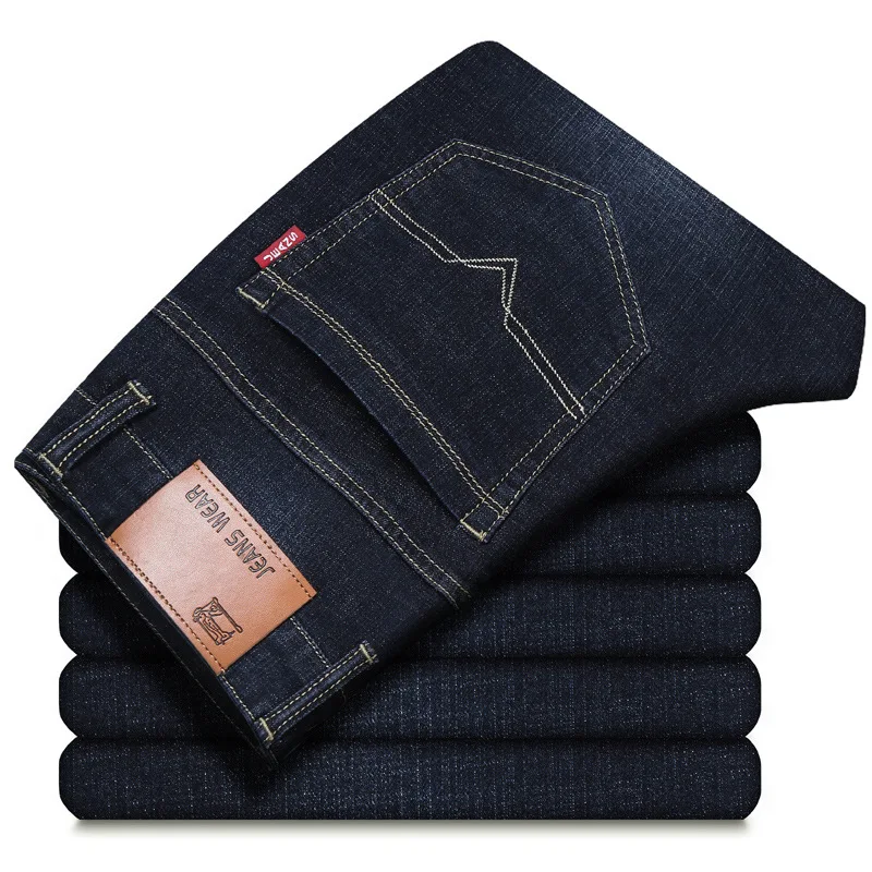 

Luren Fleece Warm Men's Jeans 2020 New Straight Winter Classic Business Casual Thickening Elastic Pants Blue Black Jeans