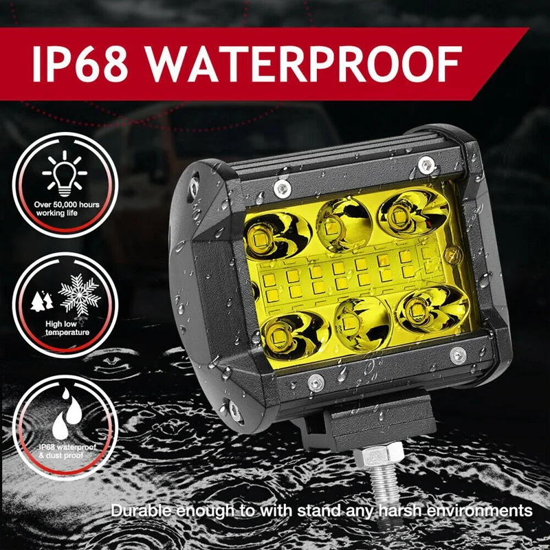 

2X 3INCH 200W LED Square Combo Beam Light Bar Driving Lamps Offroad SUV Amber LED Work Light 3000K