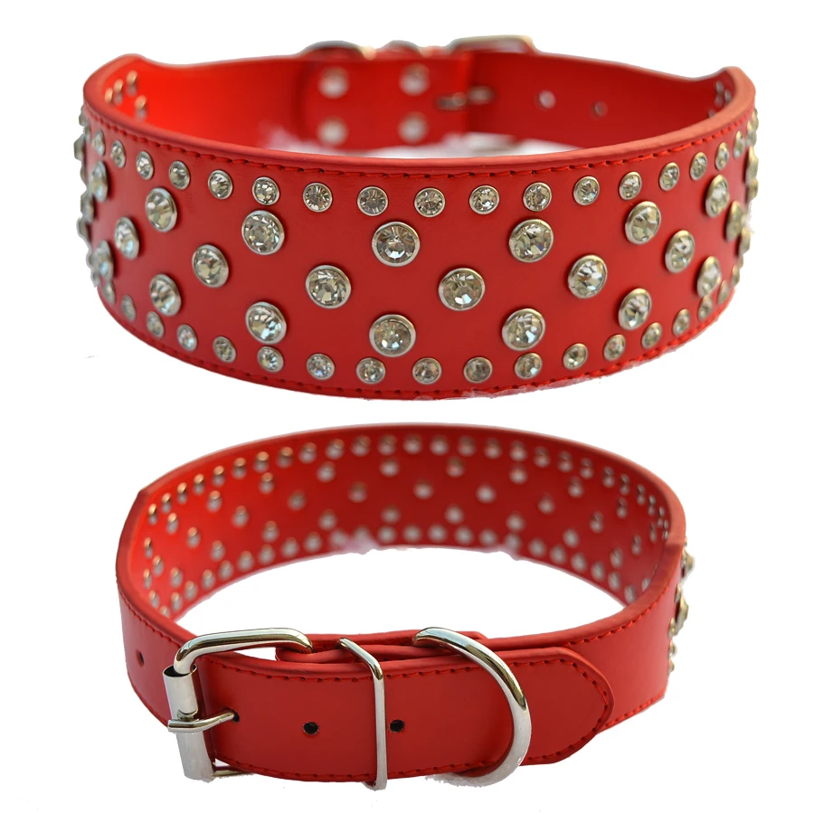 Горный хрусталь Ошейник 2 дюймов широкий кожаный ошейник для больших собак