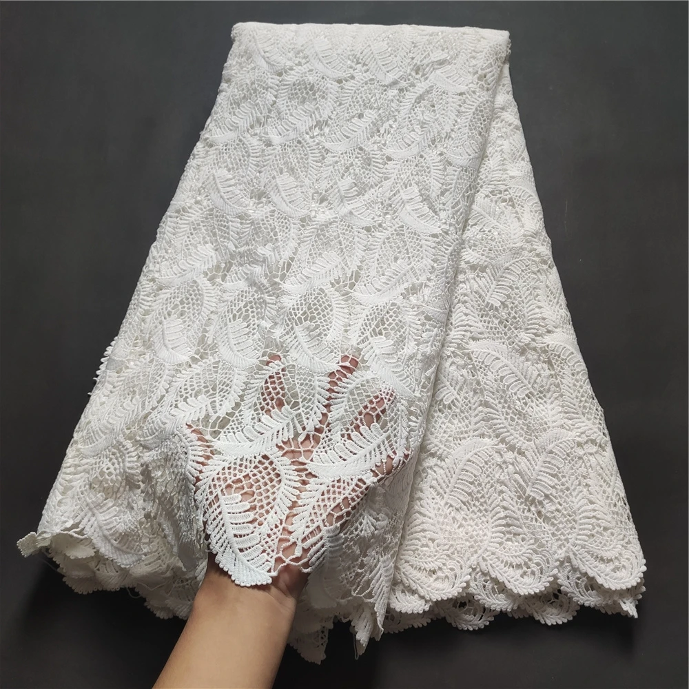 

Latest 2021 High Quality African Lace Fabric Embroidery Swiss French Tulle Cotton Wedding Party Dress Guipure Sequins 5yards