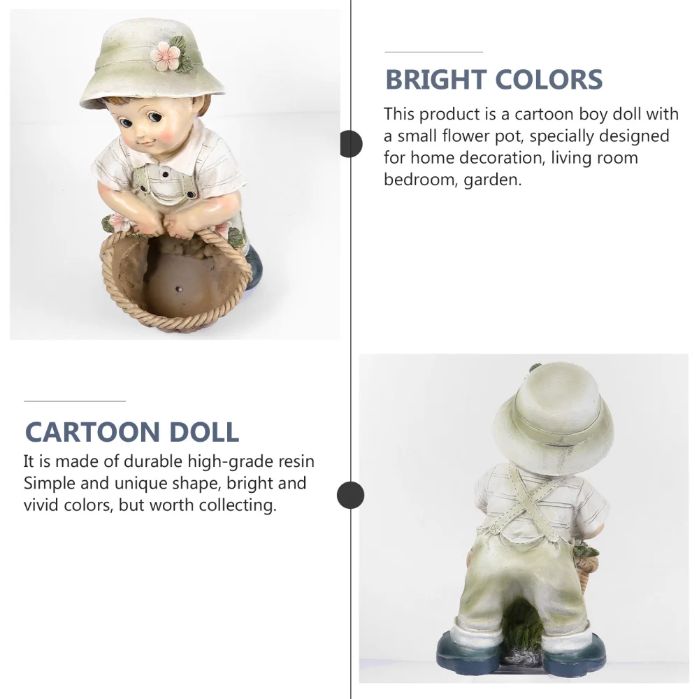 

Garden Figure Resin Art Crafts Cartoon Boy Bonsai Decor with Flowerpot
