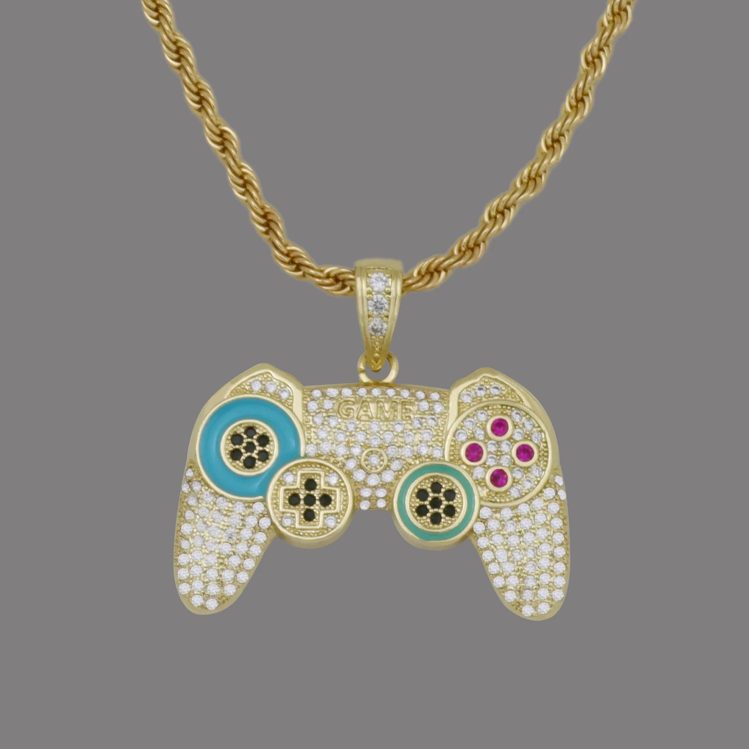 

Luxury Twisted Chain Game Controller Handle Necklace for Women Man Hip Hop Gold Colour Chain Necklaces Zirconia Jewelry